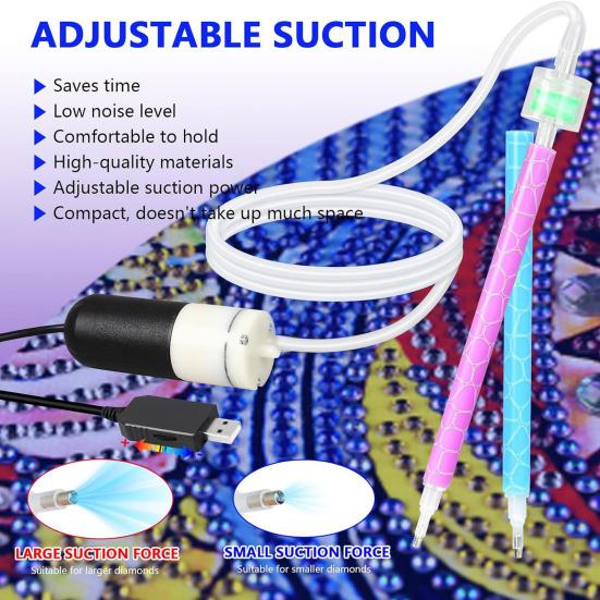 Elektryczny długopis do diamond art z regulowaną siłą ssania, z tacką, nie wymaga wosku, narzędzie do umieszczania diamentów specjalnych