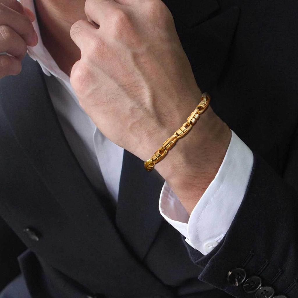 Gold Color Handmade Chain Bracelets for Men,Waterproof Stainless Steel Chain Wristband,Causal Simple Jewelry Gift