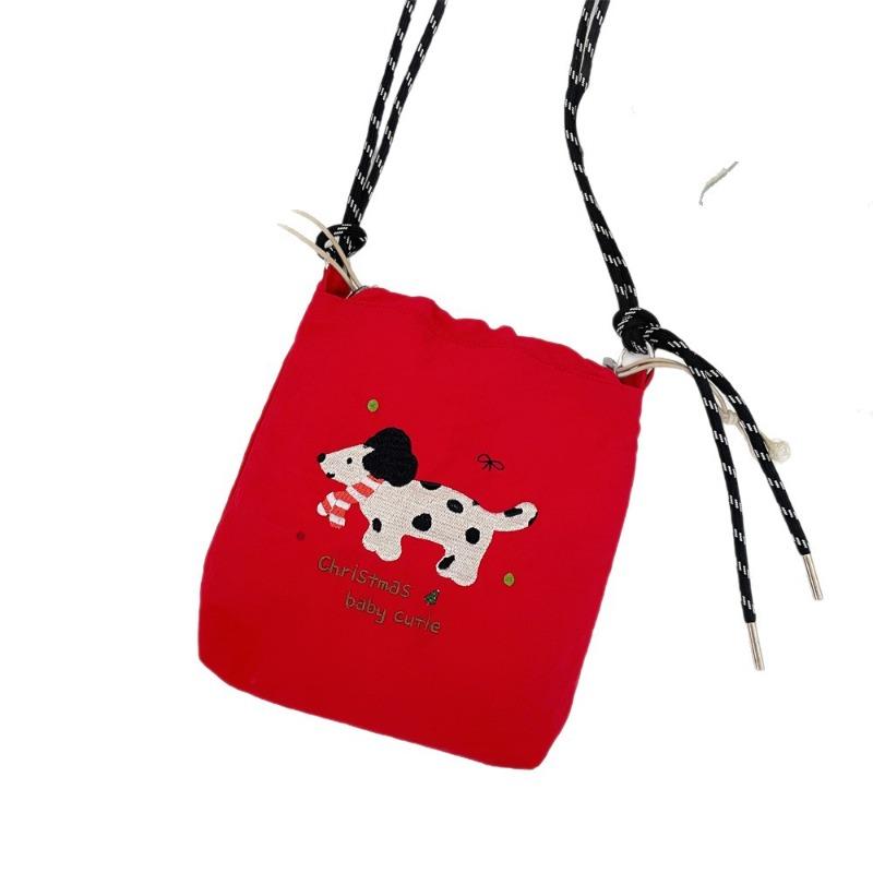 Cute Color Embroidery Bucket Bag Small Cloth Bag College Girl Casual Shoulder Crossbody Mobile Phone Bag