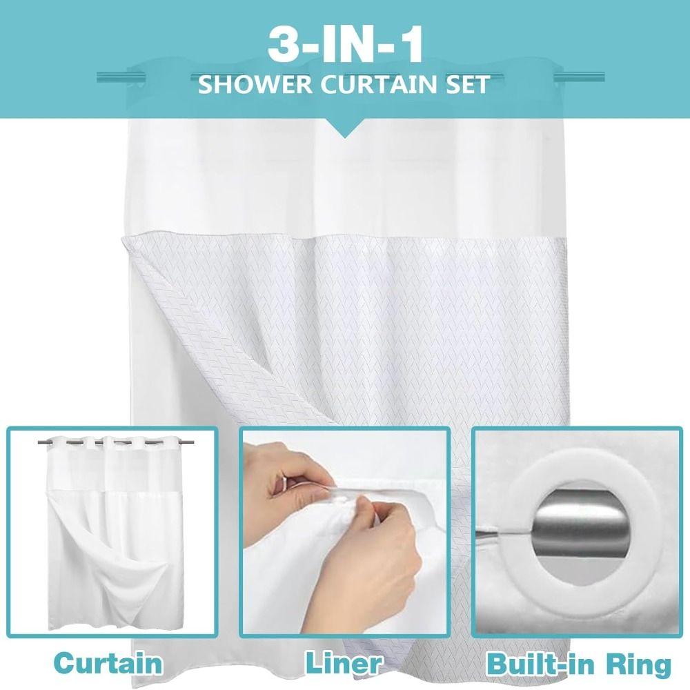 With Snap In Liner Hookless Shower Curtain Removable Shower Cover  Bathroom