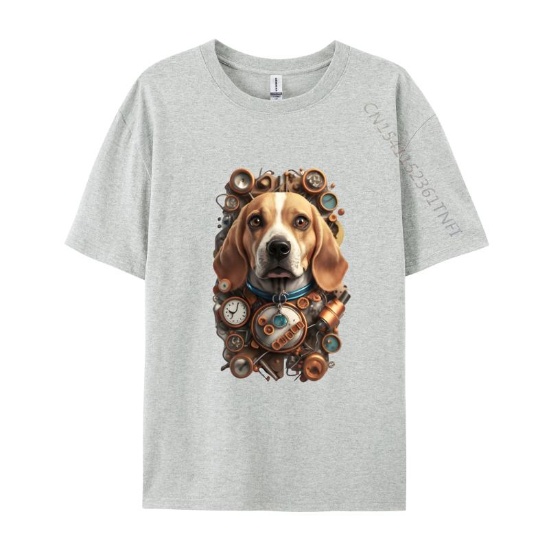 Funny Beagle Dog TShirt Mechanical Engineer Dog Cosie Printed Tops Tees Retro Cotton Men Top Tshirts