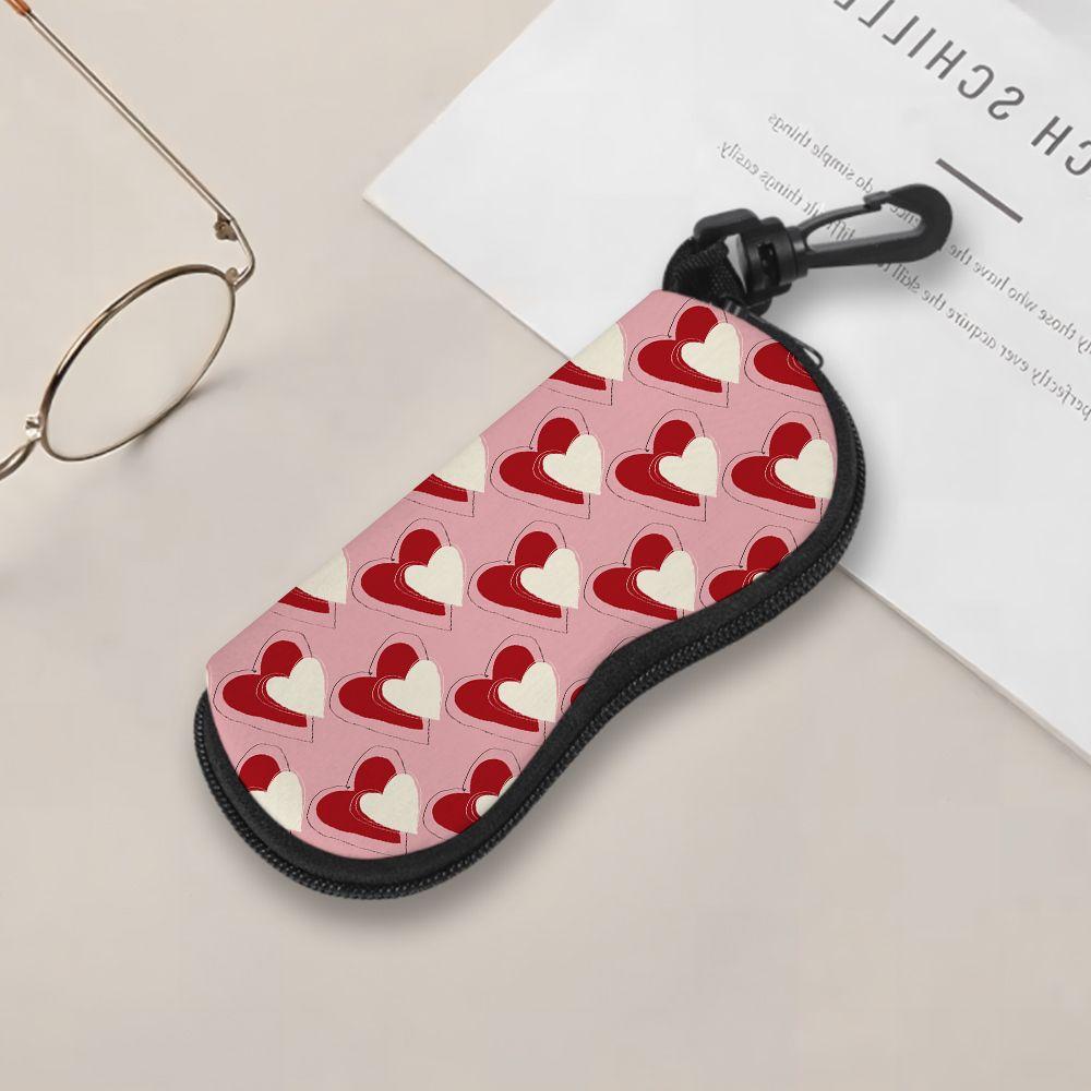 Red Heart Pattern Soft Sunglasses Case, Portable Valentine Print Eyeglasses Protective Pouch, Lightweight Travel Spectacle Bag Accessories