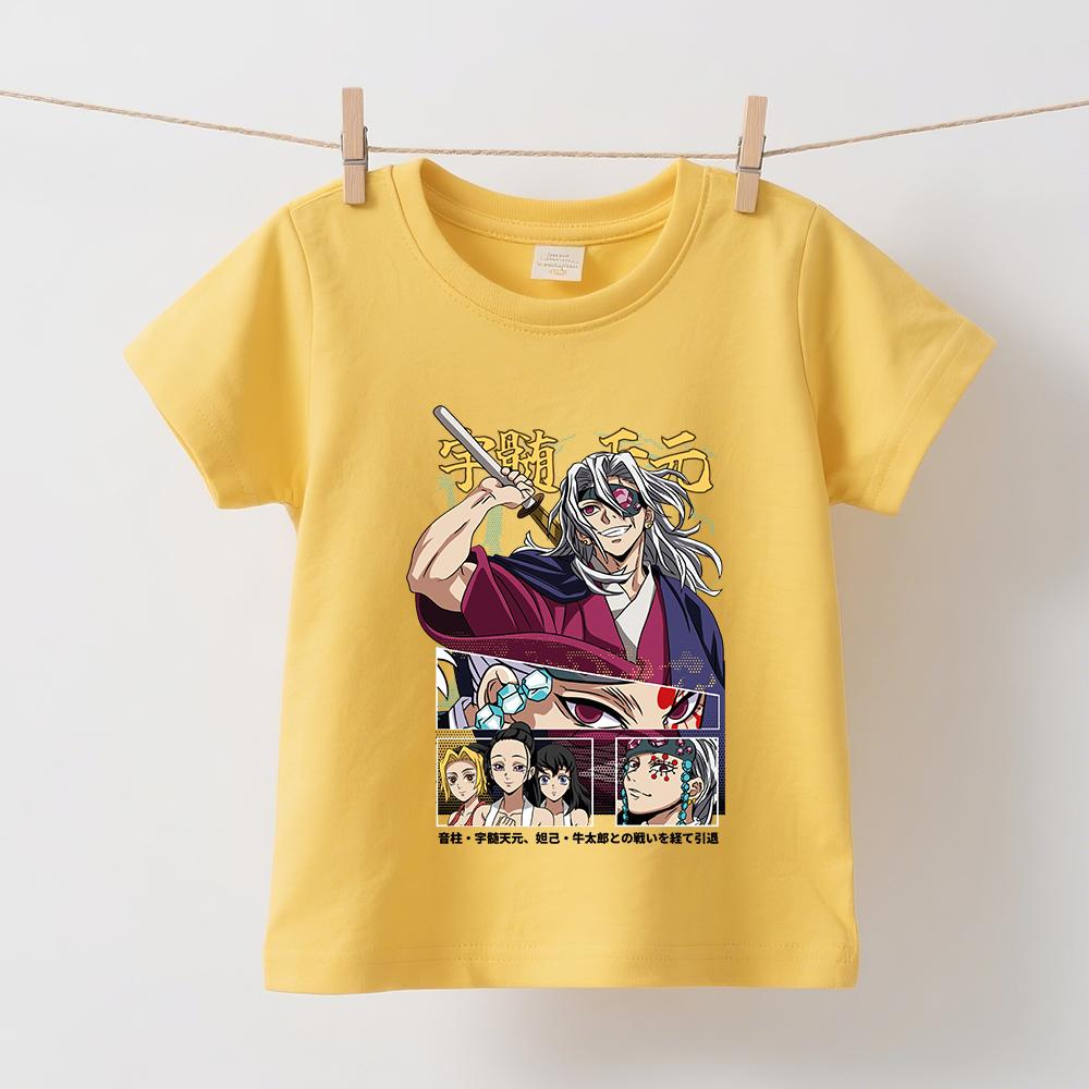 Demon Slayer Uzui Anime Print Cotton Tee for Boys Girls Kids Short Sleeve T Shirts Soft Casual Summer Clothes Top