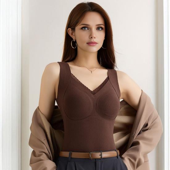 Sleeveless Thermal Shirts for Women Fleece Lined V Neck Tank Top High Stretch Padded Camisole Tops Winter Warm Base Layer