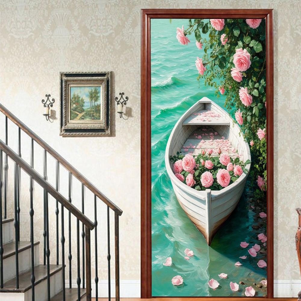1Pcs landscape Vinyl Door Sticker For Bedroom Home Decor Self Adhesive Removable Wall Decal Door Renovation Waterproof Poster