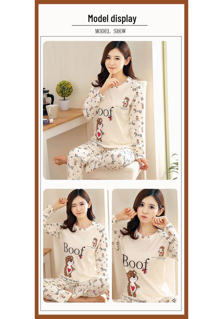 Women's Spring Autumn Long Sleeve Cute Pajama Set - Thin Casual Petite Homewear