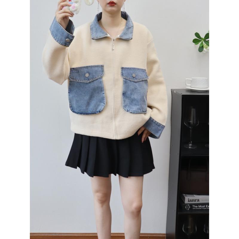 

Кардиган двухсторонний джинсовый вязаный на молнии, осенне-зимний, новый, свободного кроя, куртка-свитер женская average size