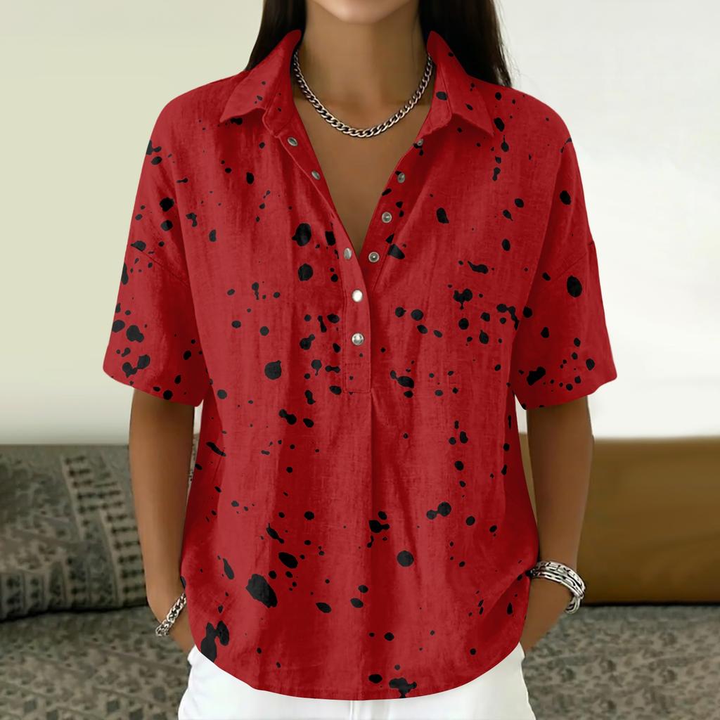 Camicetta Casual da Donna Vintage con Stampa Floreale a Maniche Corte, Collo a Bottone, Vestibilità Larga, Tessuto Leggero e Traspirante