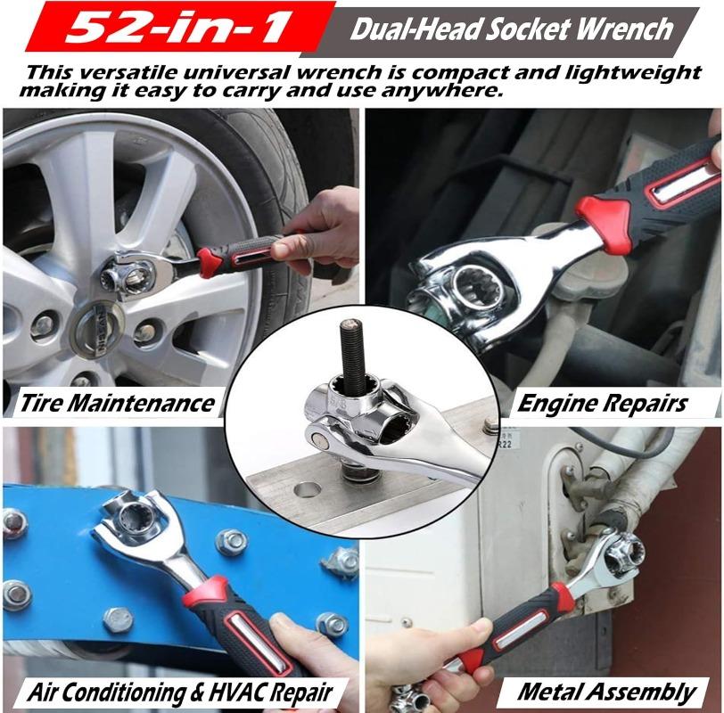 52-in-1 Mehrzweck-Steckschlüsselsatz Universeller Ratsche-Schraubenschlüssel Spline-Schrauben Stecknuss 360-Grad-Drehung Handwerkzeuge Autoreparatur Heim-Kit