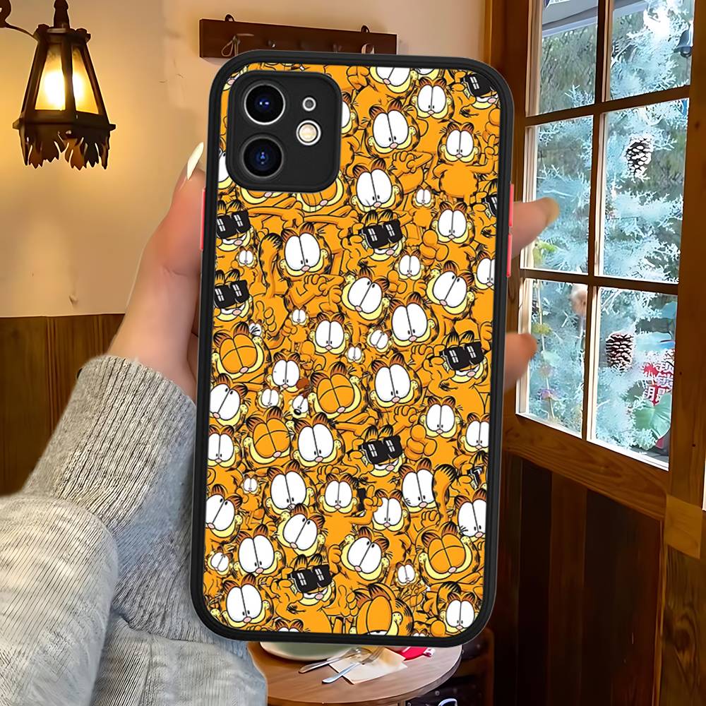 Cute Anime G-Garfields Cat Matte Silicone Phone Cases For IPhone 16 13 15 12 11 Pro Max Plus For IPhone 14 15 Pro