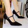 Fashion European And American Style Fashionable Silver Rivet High Heels Women's Suede Light Mouth Thin Heel Sexy Nightclub Single Shoes