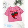 Sexy Cotton Crop Tops Womens Fruit Strawberry Printing Washed T-Shirts O-Neck Regular Fit Streetwear Y2K Womans Clothes