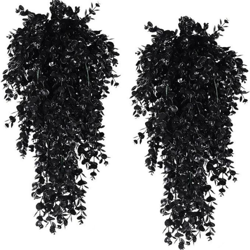 2Pcs Artificial Plants Black Vines UV-Resistant Protection Hanging Fake Plants Outdoor Indoor Home Garden Halloween Decoration