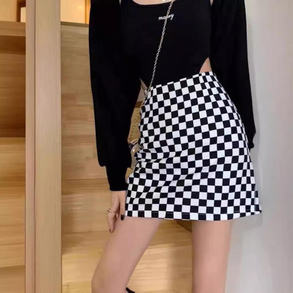 Petite Plaid High-Waist A-Line Skirt: Summer 2024 Hip-Hugging Short Design