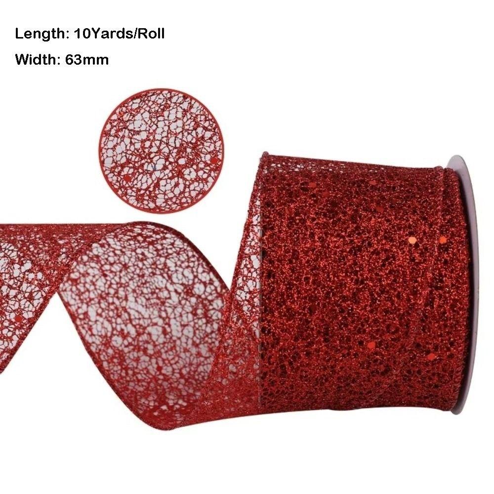 10 Yards/Roll Wired Edge Ribbon Glitter Sequins Organza Ribbon  Christmas Tree Decor