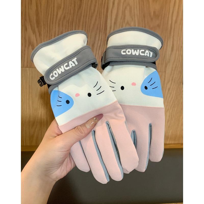 

Осень и зима теплые водонепроницаемые и нескользящие перчатки милые кошачьи бархатные утолщенные студенческие женские для бега на открытом воздухе верховой езды one size fits all розовый