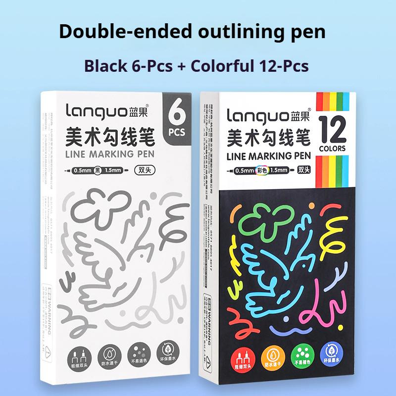 Languo 6/12/18Pcs Art Colored Pens Fine Point Markers Fine Tip Drawing Pens Fineliner Pen for Journaling Writing Note Art Office