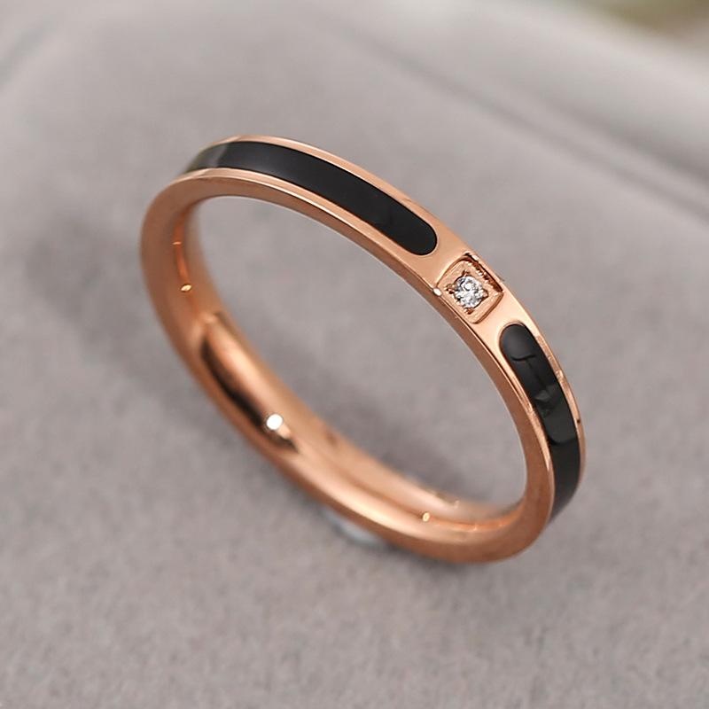 Titanium Steel Ring Rose Gold Zircon Couple Open Adjustable Finger Ring Fashion Jewelry