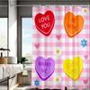 Valentine'S Day Candy Heart Shower Curtain Checkerboard Pattern With Love Messages Waterproof Polyester Bath Curtain With Hooks