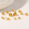 Ins Ocean Series Set Earrings Plated 18K Gold Stainless Steel Shell Conch Versatile Small Earrings Earrings Women