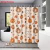 1pc Autumn Harvest Festival Pumpkin Print Waterproof Shower Privacy Hanging Curtain 12 Hook Multiple Sizes Machine Washable