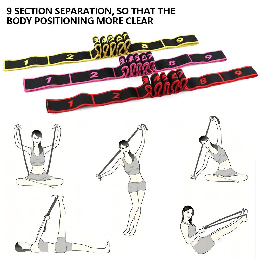 Adult Yoga Stretch Resistance Bands High Elasticity 9-Section Belt Yoga Assisted Stretching Belt Dancing Fitness Training Straps