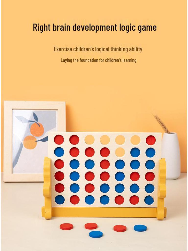 3D Wooden Four-in-a-Row Puzzle Toy for Young Children's Early Education, Hands-On and Brain-Teasing with Parent-Child Interaction
