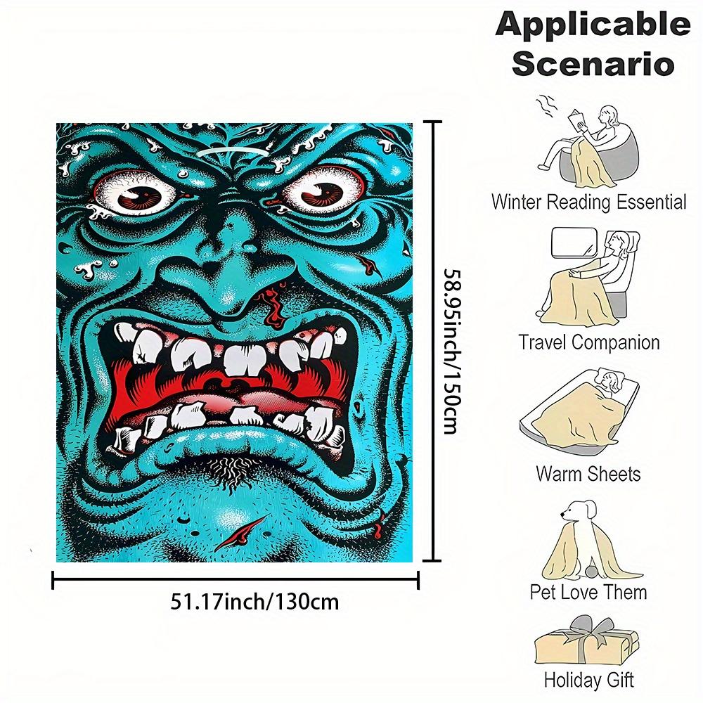 Reversible Contemporary Flannel Throw Blanket - Cartoon Giant Pattern Digital Print, All-Season Soft Non-Woven Fabric, Polyester
