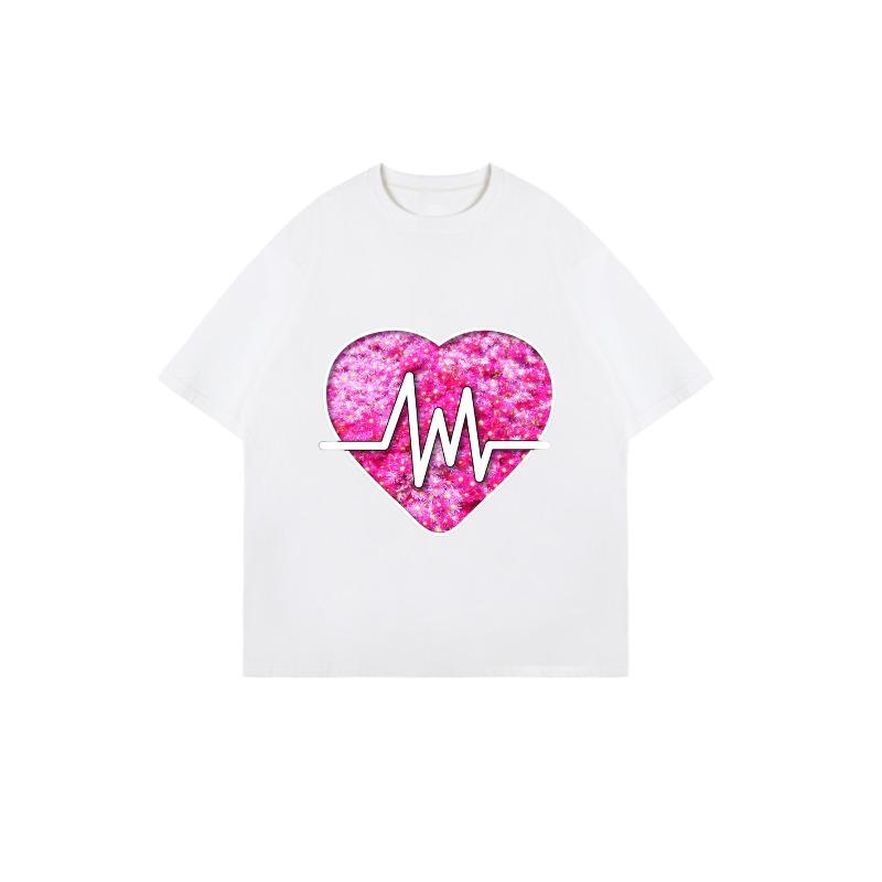 Black Oversized T Shirt With Pink Glitter Heart And Pulse Line Print For Casual Wear