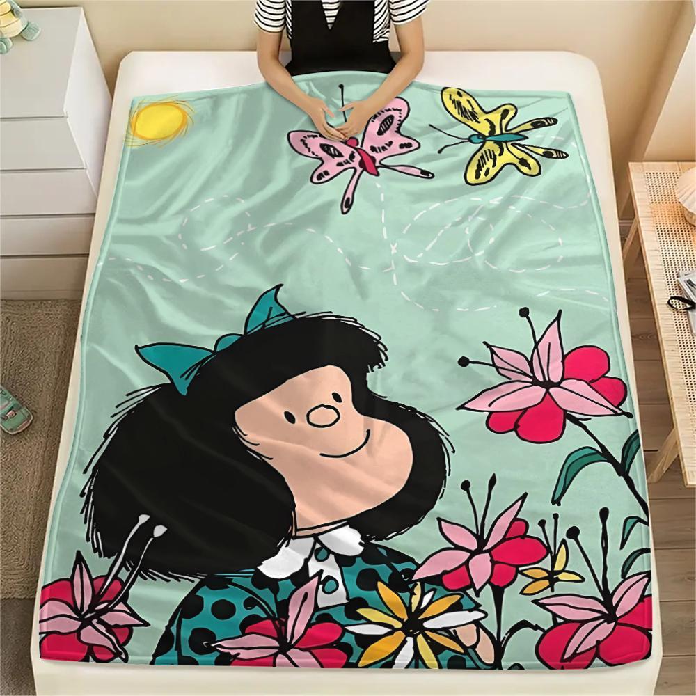 1Pc Mafalda Print Flannel Blanket, High quality Comfortable for All Seasons, Home Decor, Warmth and Comfort, Perfect for Gifts
