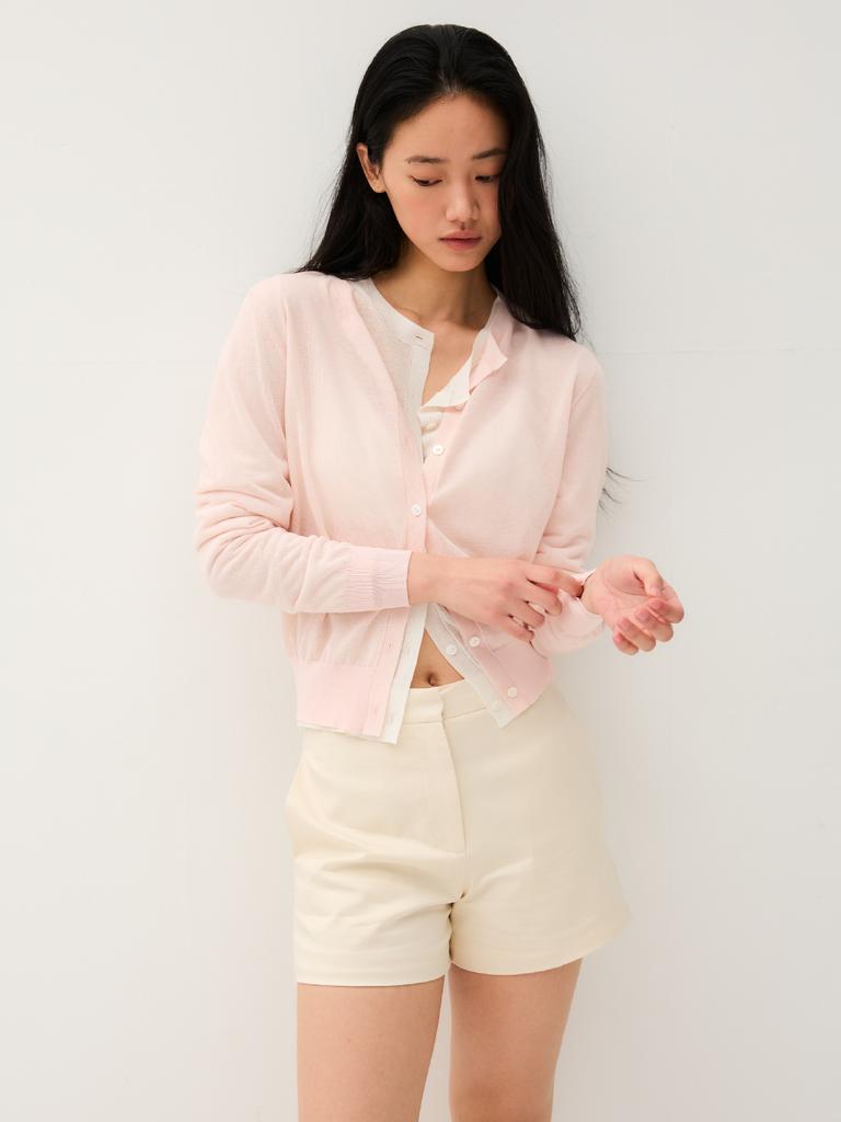 Antome Claire Linen Sheer Cardigan (Shell Pink)
