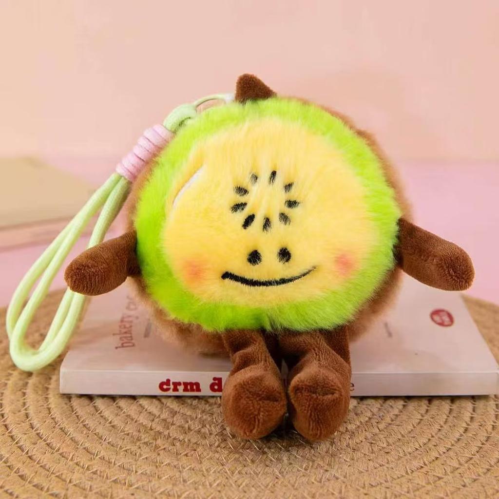 Cute Strawberry Orange Plush Keychain Cartoon Fruit Doll Desktop Ornament Palm Toy Pendant