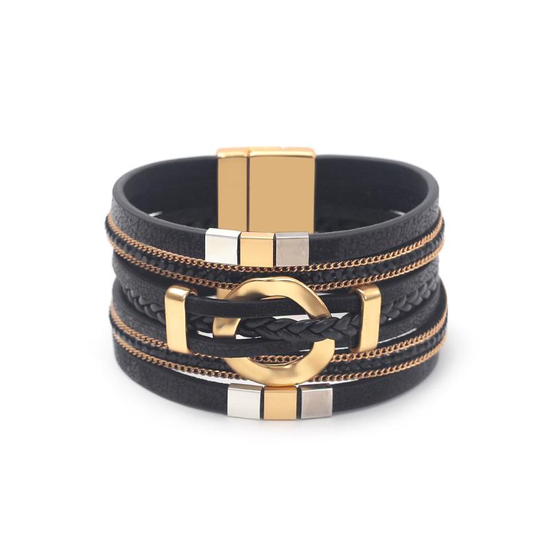 Boho Round Braided Leather Bracelet for Women Men Vintage Multilayer Wrap Wide Bangles Party Jewelry Gifts