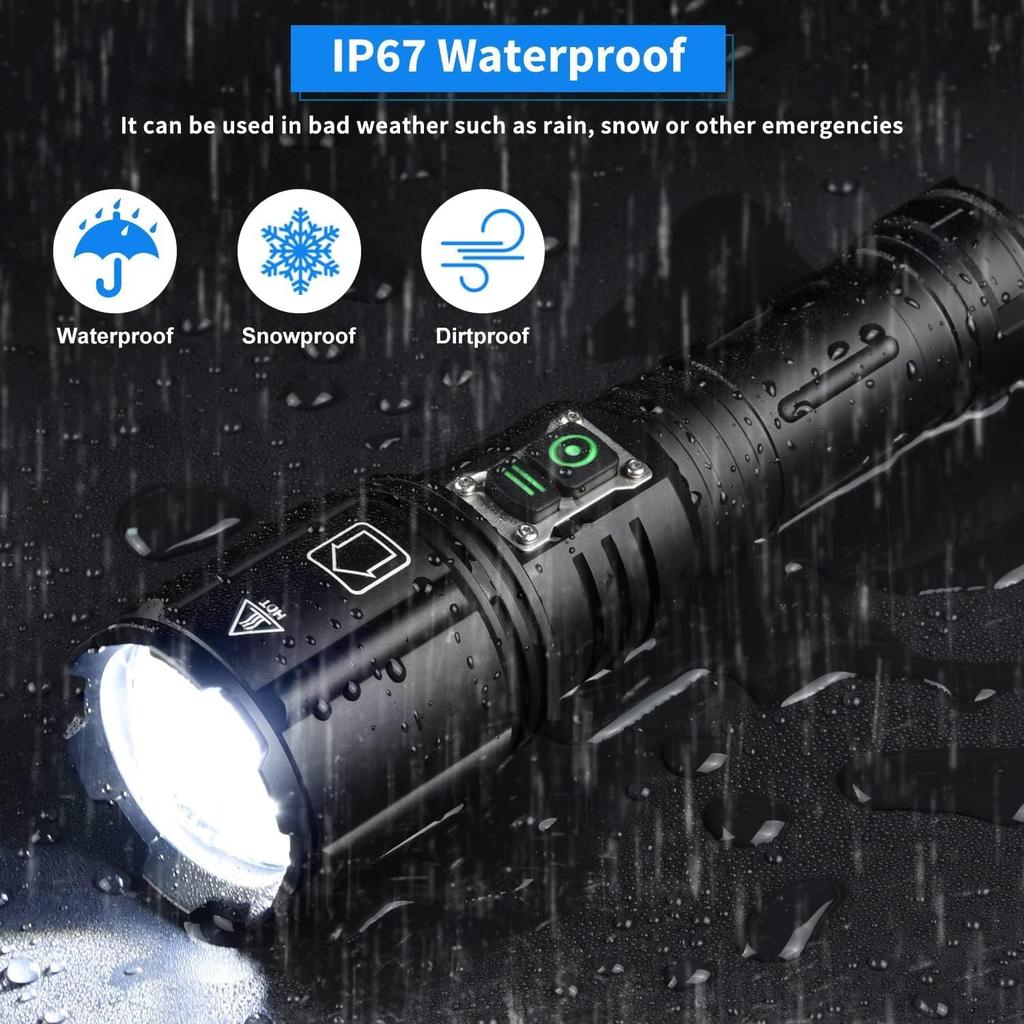 Super Bright Rechargeable Flashlight 1200000 High Lumens,Led Powerful Flashlights with 6 Modes,High Powered Flashlight with IP67 Waterproof,Tactical