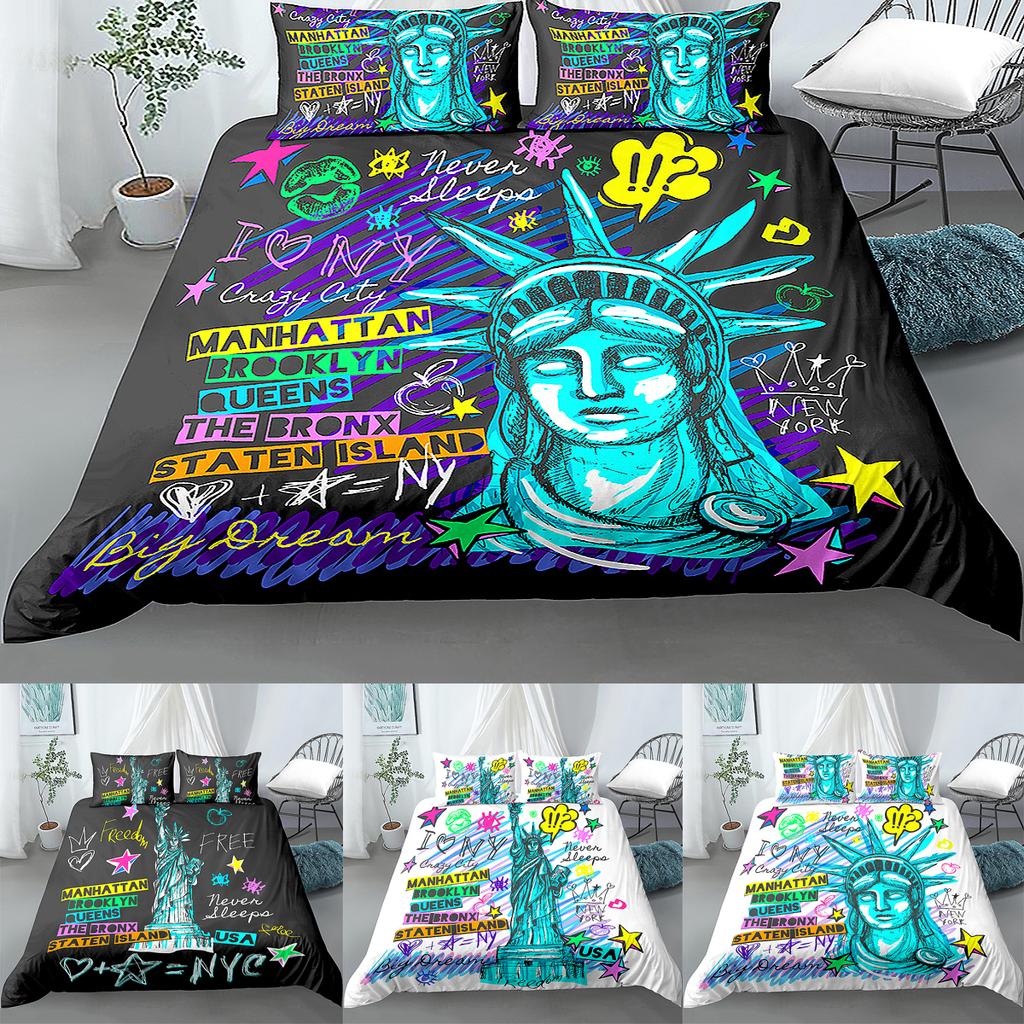 Freiheitsstatue USA Liberty Bettbezug Bettwäsche-Set 3-teilig Leichte Mikrofaser 1 Bettbezug 2 Kissenbezüge, Bequem, Weich