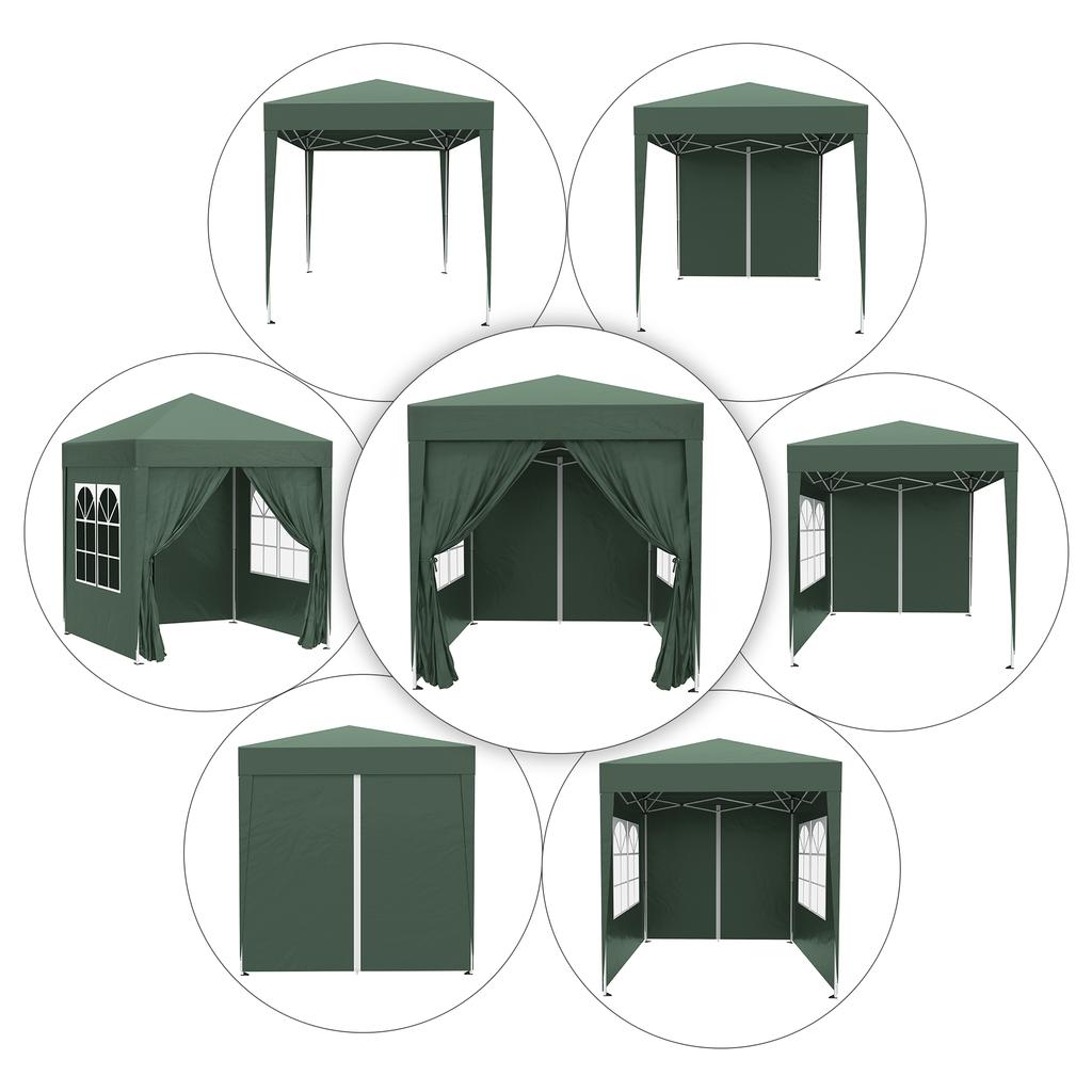 2x2m Pop-Up Gazebo, with Curtain Walls and Windows, Green