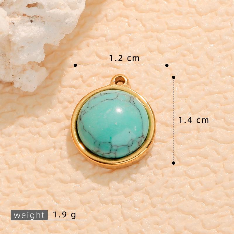 European Retro Turquoise Geometric Oval Pendant - Stainless & Titanium Steel Jewelry for Women