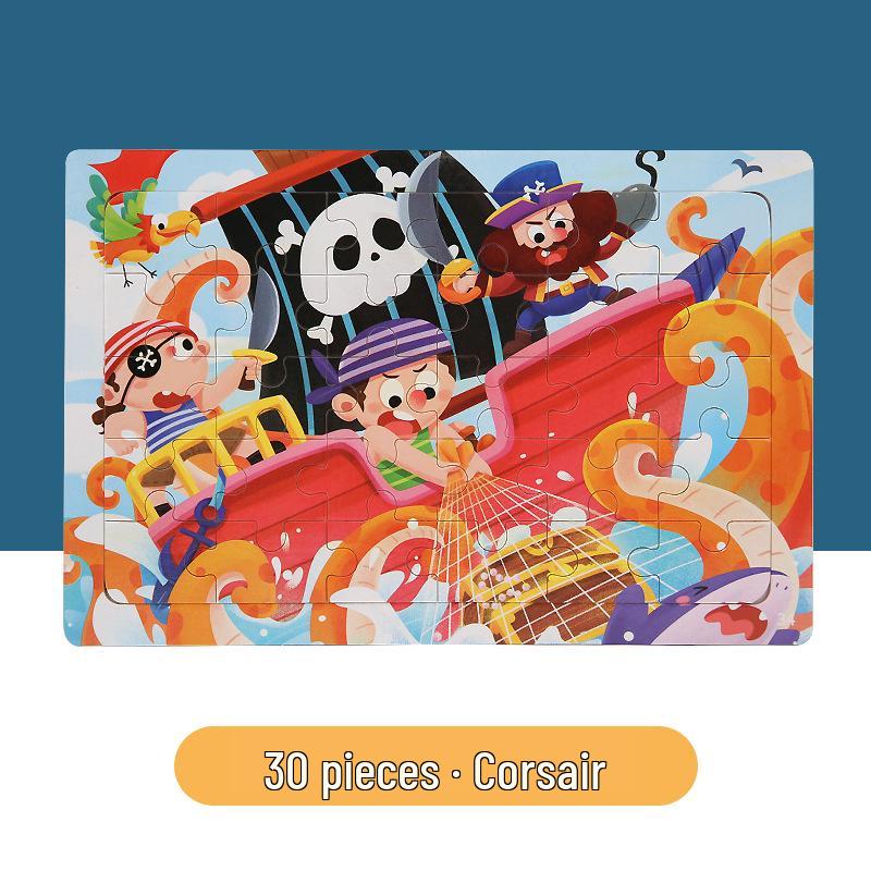 30-Piece Wooden Dinosaur Cartoon Animal Puzzle for Kids - Early Education & Intellectual Toy