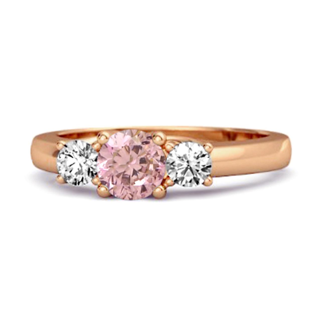 

Pink CZ Round Three Stone Women Wedding Ring - 925 Sterling Silver Rose Gold Vermeil 11.5 рожевий колір золота