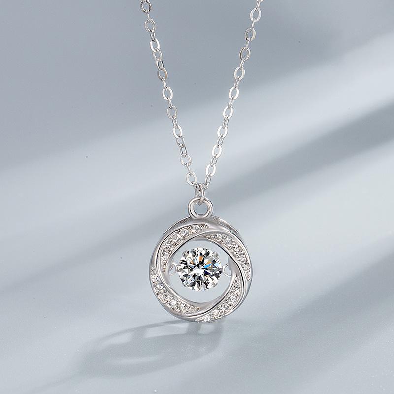 925 Silber Damen Tanzendes Herz Anhänger Halskette - Leichter Luxus Runde Schlüsselbeinkette, Weihnachtsgeschenk