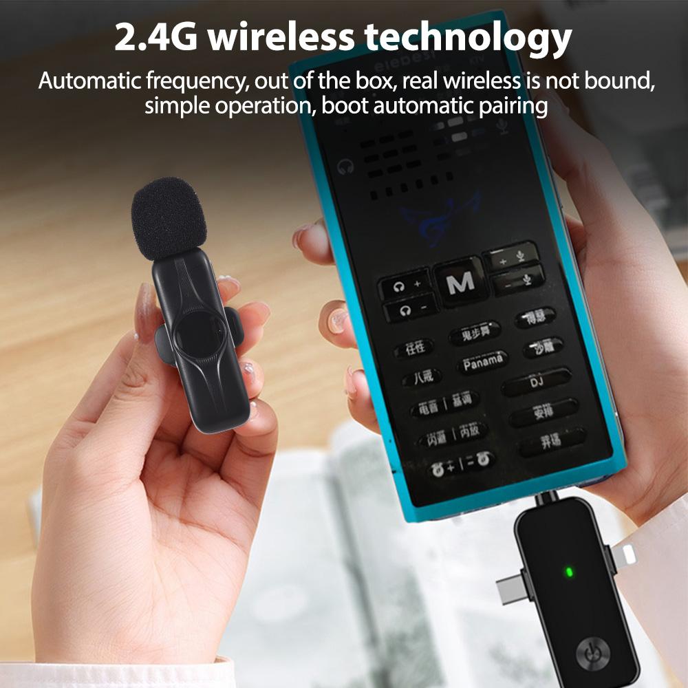 Wireless Lavalier Microphone System Dual Microphone Noise Reduction Built in DSP Chip 2.4GHz Wireless Transmission
