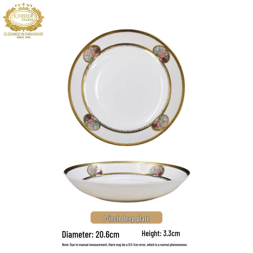Karosa Light Luxury Bone China Gold Flower Design Tableware Set for Breakfast & Afternoon Tea.