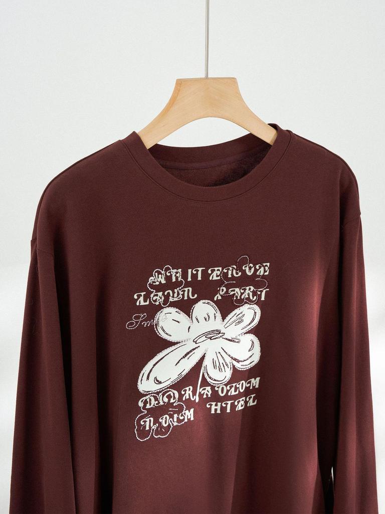 Rongtai Women's 2025 Autumn Retro Casual Printed Cotton Long Sleeve T-shirt