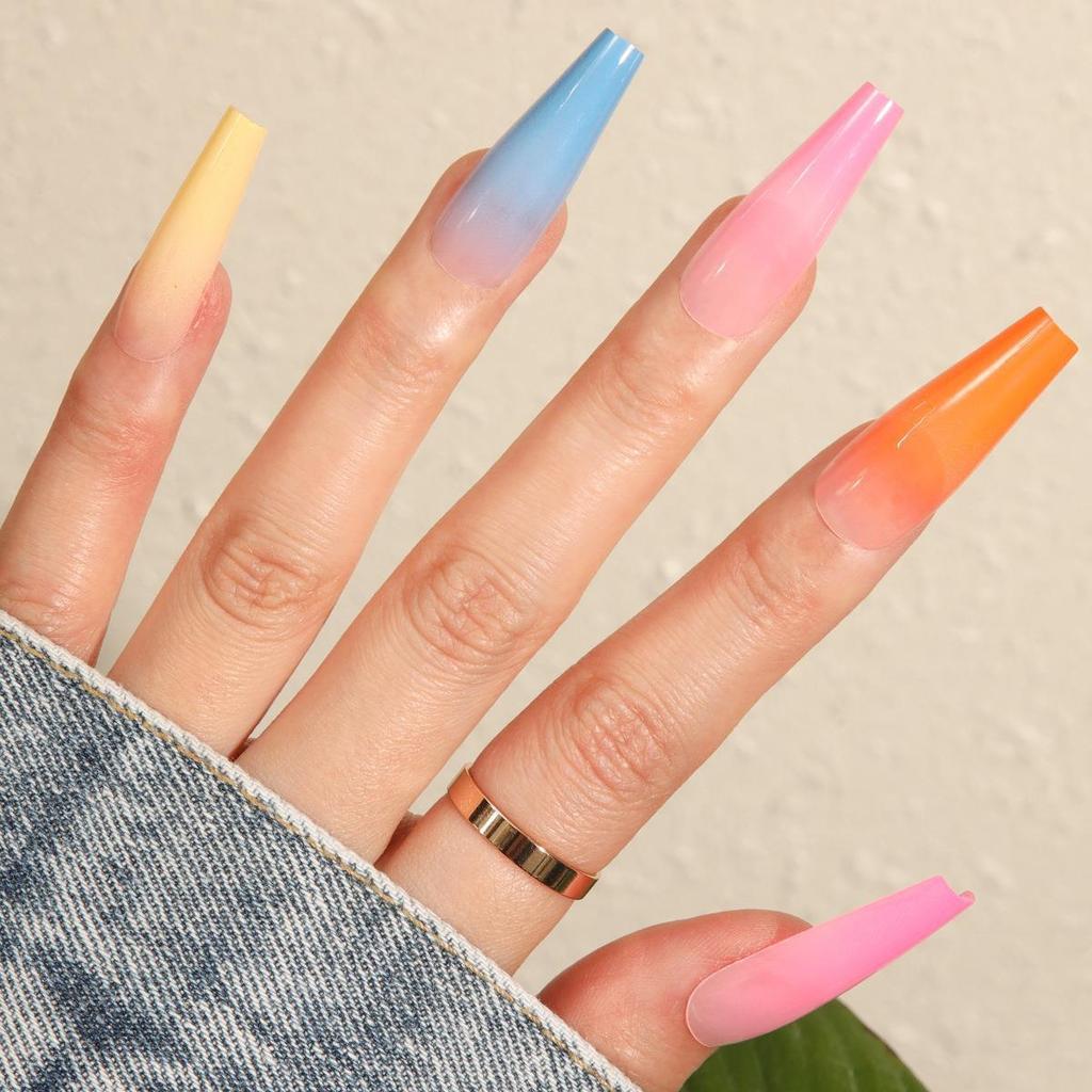 Gradient Long Wearable Nail Tips - European and American Style