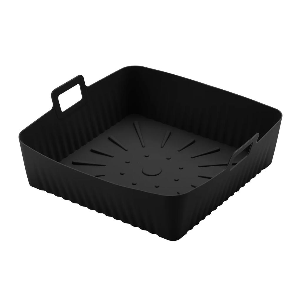 1pc Air Fryer Silicone Baking Tray 23cm Square Airfryer Liners Molds Reusable Oven Baking Basket Multi Functional Barbecue Mat