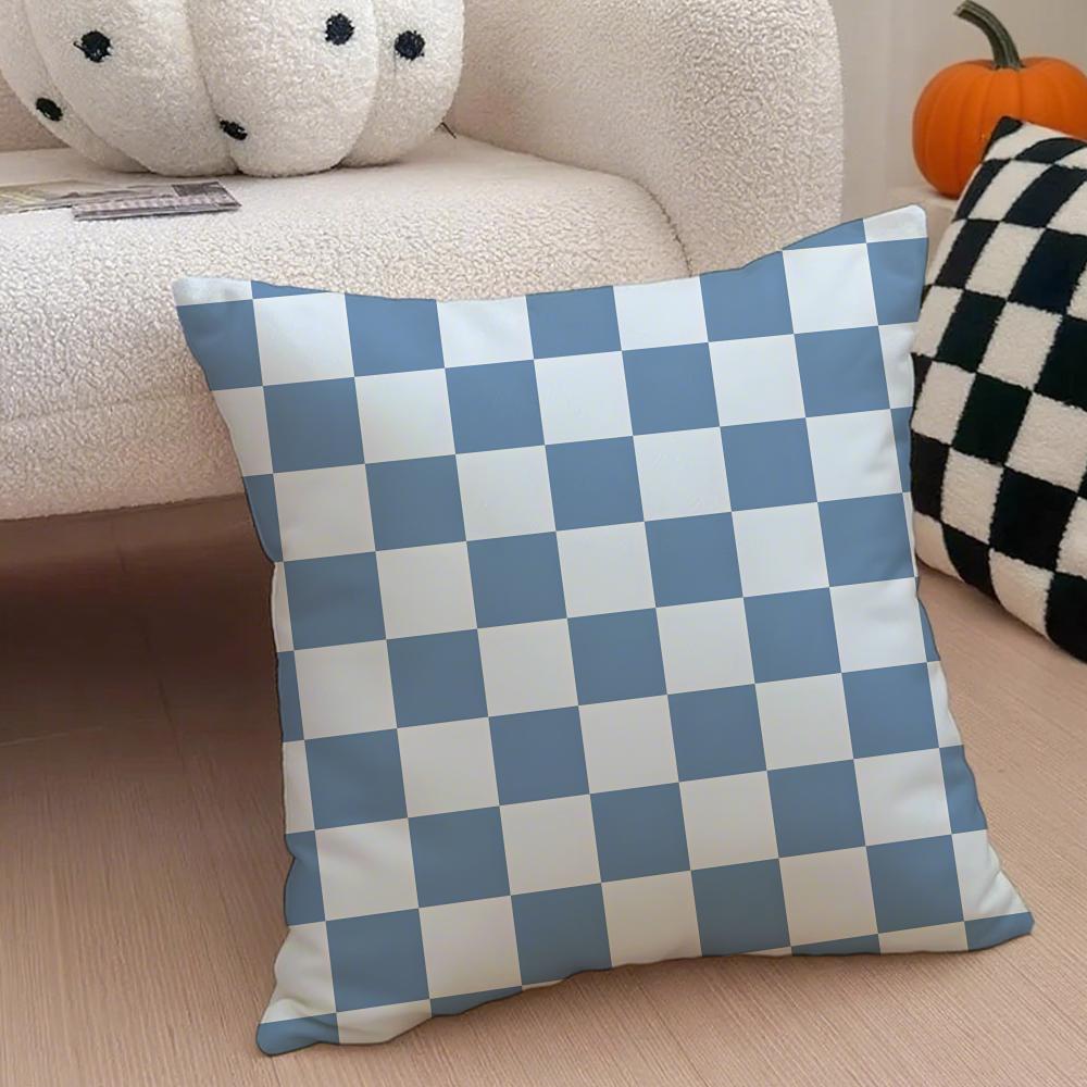 Classical Blue Tartan Design Plaid Cushion Cover Throw Pillow Cover Hidden Button Durable Polyester Chair Cushion