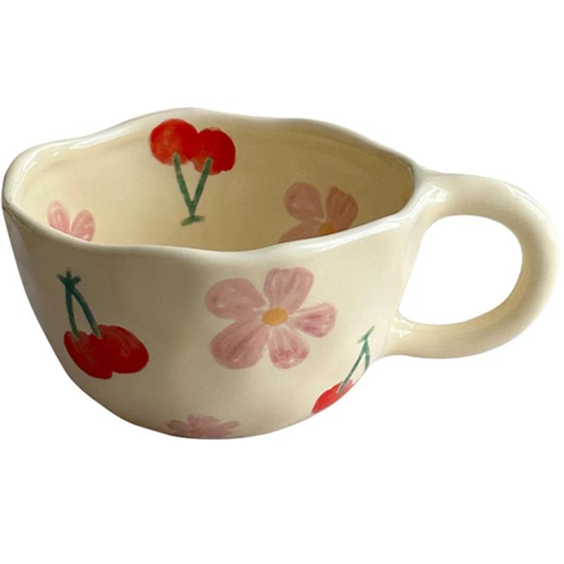 Creative Hand Pinched Irregular Flower Coffee Mugs with Handle Korean Style Ceramic Mug Breakfast Oatmeal Milk Tea Cup Drinkware