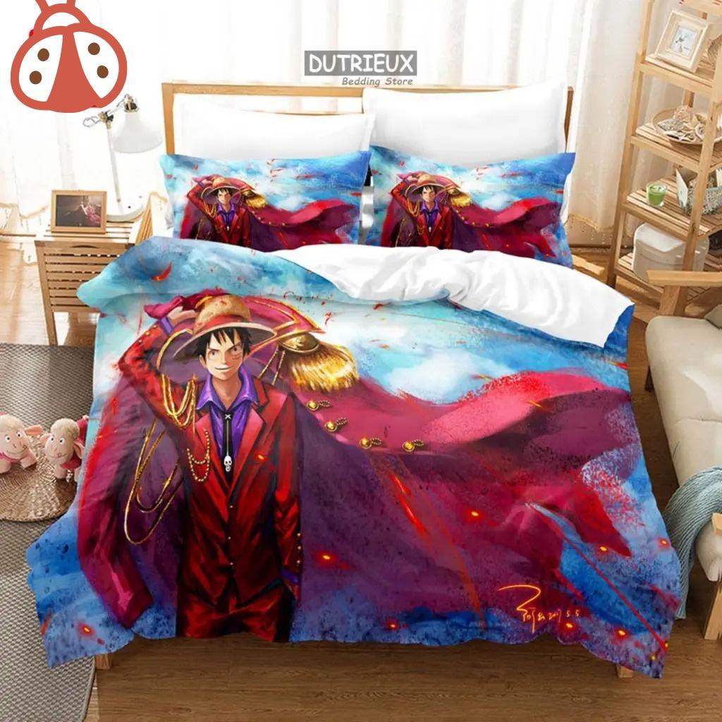 ONE PI-ECE Anime Bedding Set Juvenile Monkey D.Luffy Odyssey Pattern Duvet Cover Set Bedding Set King Size Bed Comforters