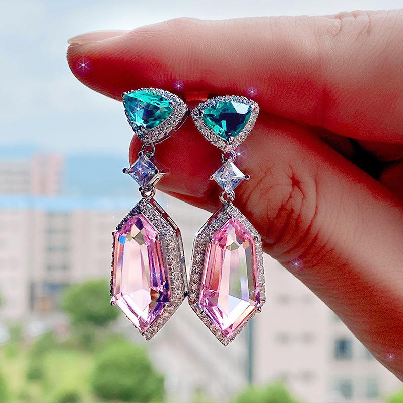3A Zircon Pink Element Imitation Crystal Earrings, Simple Temperament Long Women'S Earrings