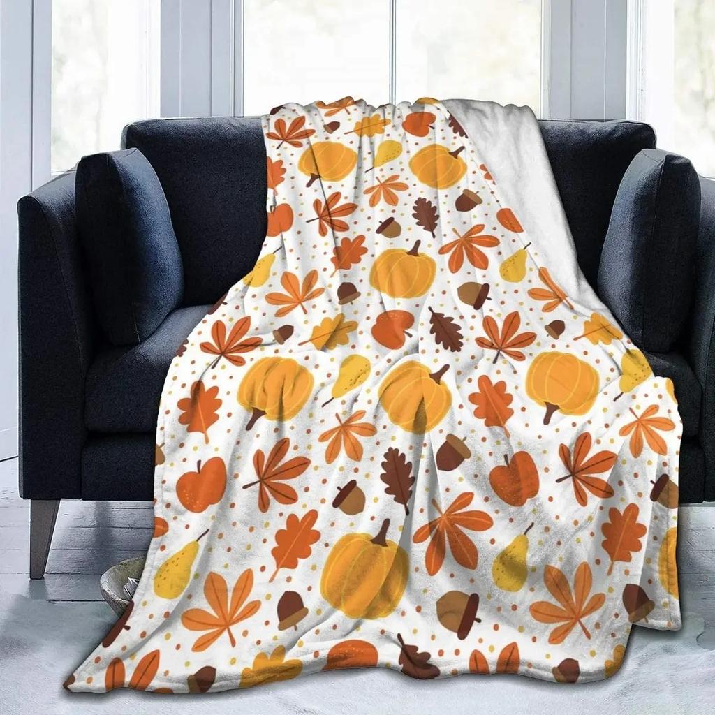 Fall Pumpkin Autumn Blanket Leaves Soft Throw Soft Throw Blanket for Home Bedroom Bed Sofa Picnic Travel Cover Blankets Kids